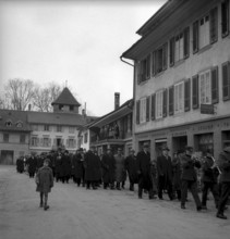 Parade in Murten to celebrate the railway Payerne - Lyss electrification 1944