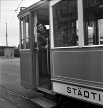 Ticket collector of Zurich tram, around 1939