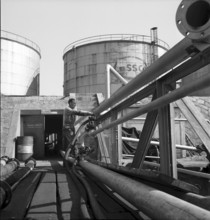 Filling up fuel, Rhine port Basle 1948