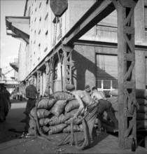 Dockers loading goods, Rhine port, Basle 1948