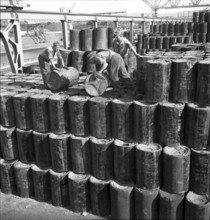 Dockers loading goods, Rhine port, Basle 1948