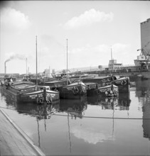Fleet of the Neptung shipping company, Rhine port Basle 1950