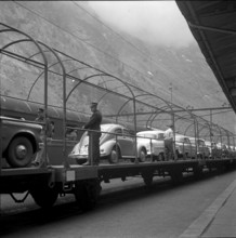 Car Loading before easter in Goschenen, 1957