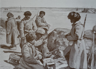 Field telephone during the battle near the village of Yuhuantun Drawing by Hugo Emil Elias Backmansson (1860-1953)