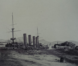 Cruiser Bayan, damaged and burned by Japanese shells Photograph by Lieutenant Kondrashov