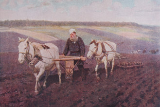 Leo Tolstoy plowing a field From a painting by Ilya Repin, 1892