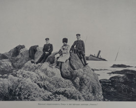 War correspondent Yelets and two officers of the cruiser Novik Illustration from the Port Arthur Album 1904-1905, St Petersburg