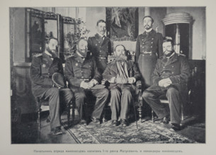 The head of the destroyer detachment, Captain First Rank Matusevich, and the destroyer commanders Illustration from the Port Arthur Album 1904-1905, St Petersburg