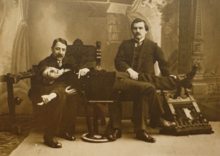 Matyushin Mikhail, Kazimir Malevich  and Alexei Kruchenykh after the premiere of the futurist opera Victory Over the Sun 1913