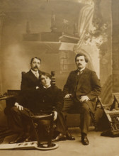 Matyushin Mikhail, Kazimir Malevich  and Alexei Kruchenykh after the premiere of the futurist opera Victory Over the Sun 1913