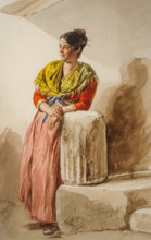 Italian woman warming her hands over coals End of 1820s Bryullov Karl Pavlovich (1799-1852) Italian album