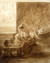 Italian woman at the cradle 1832  Bryullov Karl Pavlovich (1799-1852) Italian album