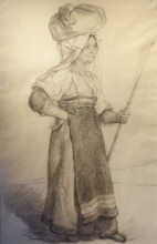 Italian woman with a burden on her head Italian from Olevano  Last 1820-s Bryullov Karl Pavlovich (1799-1852) Italian album