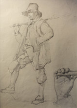 Shepherd in Mastrouk with a staff on his shoulder Hand holding a staff  Last 1820-s  Bryullov Karl Pavlovich (1799-1852) Italian album