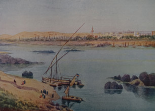 View of Aswan from Elephantine Island  Illustration from the book ""In the Land of Amon-Ra Essays on Egypt"" Author AN Lvov