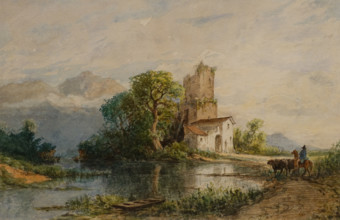 Landscape with Castle Ruins 1860 Lagorio Lev (1826-1905) Watercolour