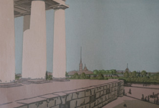 Columns of the Stock Exchange and the Peter and Paul Fortress 1907 Saint Petersburg Ostroumova-Lebedeva Anna Petrovna (1871-1955)