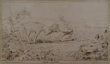 Tete-a-tete Édouard de Beaumont (1821-1888) Cardboard, pen in brown tone