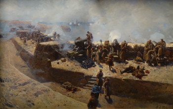 Repulsing of the British-French Fleet bombardment  from the side Alexander Battery on October 5, 1854 Sevastopol Roubaud Franz Alekseevich (1856-1928)