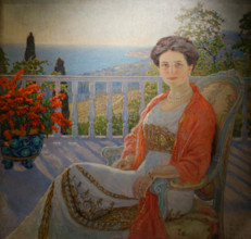 Lady on the Balcony Koreiz 1914 Bogdanov-Belsky Nikolai Petrovich (1868-1945)