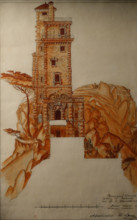 Fyodor Chaliapin's House in Crimea Castle of Arts Sketch Project The Facade of the Tower on the Bridge Side 1915 Fomin Ivan Alexandrovich (1872-1936)