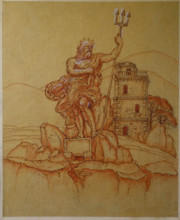 Fyodor Chaliapin's House in Crimea Castle of Arts Sketch Project Figure of Poseidon 1915 Fomin Ivan Alexandrovich (1872-1936)