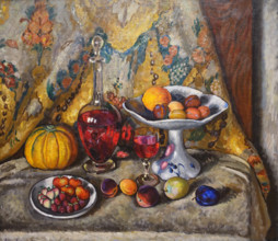 Still Life with Brocade Fruits and Wine Circa 1915 Mashkov Ilya Ivanovich (1881-1944)