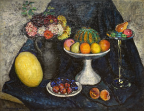 Still Life with Dahlias and Fruits 1915-1916 Mashkov Ilya Ivanovich (1881-1944)