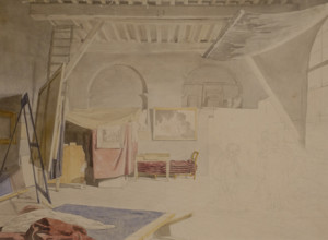 Alexander Ivanov's studio in Rome 1836-1837  Unfinished drawing Watercolour, graphite pencil on paper