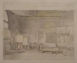 Alexander Ivanov's studio in Rome 1836-1837  Watercolour, ink, pen, graphite pencil on paper
