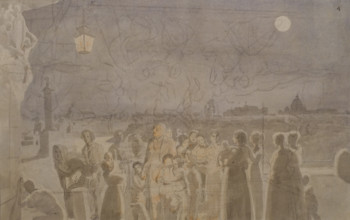 Ave Maria 1838 Sketch for the watercolour Ave Maria (Quay at Ripetta with a Corner Madonna and the crowd singing Ave Maria in front of it 1839 State Russian Museum)  Watercolour, black pencil, ink, pe...