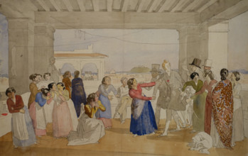 October Festival in Rome Scene in  Loggia (invitation for a dance) 1842 Variant - sketch  Watercolour, black pencil on paper