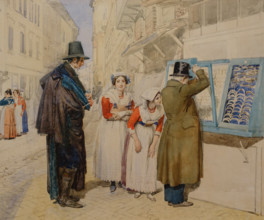 Groom choosing earrings for his bride 1839  Watercolour, black pencil on paper