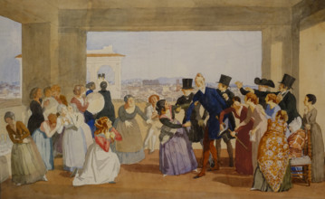 October Festival in Rome Scene in  Loggia (invitation for a dance) 1842 Variant - sketch  Watercolour on paper