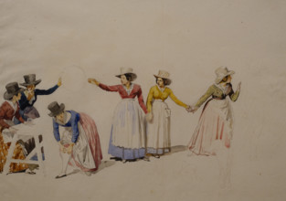 October festival in Rome at the Ponte Molle (at the start of dancing) 1842  Watercolor, black pencil on paper