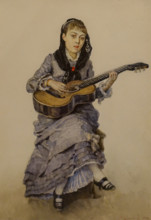 With a guitar Portrait of Princess Sophia Avgustovna Kropotkina 1882 Surikov Vasily (1848-1916) Watercolour