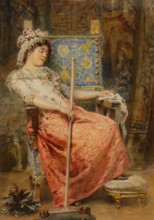 Girl with a brush 1901 Makovsky Konstantin Egorovich (1839-1915) Watercolour