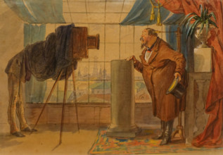 Merchant at photographer studio 1857 Shmelkov Petr (1819-1890) Watercolor