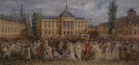 Louis XVI and Marie Antoinette passing in front of the town hall at Châlons-sur-Marne on their way from Varennes June 22, 1792 Joseph Navlet (1821-1889)