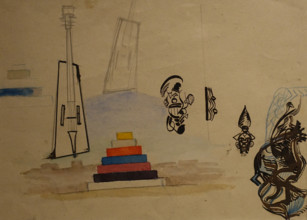 Original New-Shaped Violin Sketch 1917 Matyushin Mikhail Vasilyevich (1861-1934)