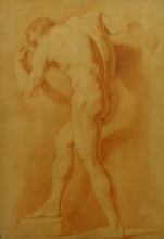 Male Model pushing a stone slab 1790s Aleksey Yegorov (1776-1851) Sanguine, stump on grey tinted laid paper