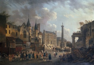 A fairground spectacle in an imaginary Parisian crossroads.