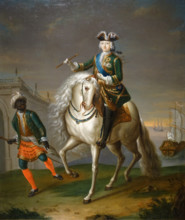Portrait of Empress Elizabeth Petrovna on horseback with a negro boy