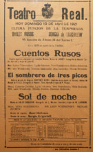 Poster for performances of the 'Russian Ballet of Sergei Dyagelev'