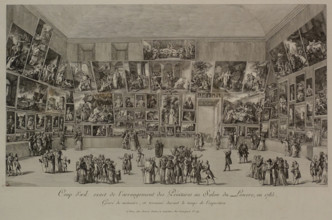 A precise view of the arrangement of paintings at the Salon du Louvre in 1785