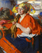 Peasant woman braiding her hair