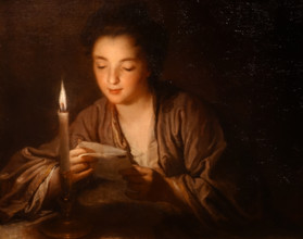 Girl with a candle (A girl reading a letter) by Jean-Baptiste Santerre  (1658–1717)