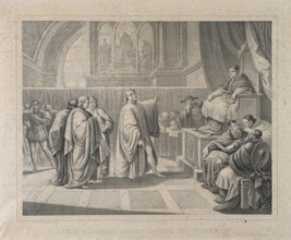 Dante Alighieri ambasciatore dei fiorentini incontra Bonifacio VIII, litografia metv† XIX secolo (Thomas et imprime par Becquet frv®res v† Paris)