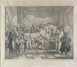 Carlo III sceso in Italia visita a Pavia l'infelice Galeazzo Visconti, litografia metv† XIX secolo (Thomas et imprime par Becquet frv®res v† Paris),