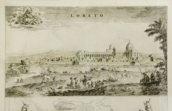 Pierre Mortier, veduta di Loreto, incisione, XVII secolo